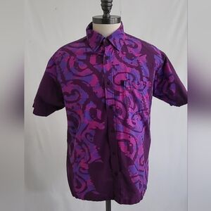 Aisokula Shirt Men's Shirt Sleeve Button Down Shirt Sz Lg Multicolor Geo Print